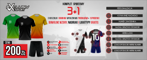 Komplet piłkarski sportowy 3+1 (3 KOSZULKI 1 SPODENKI) 